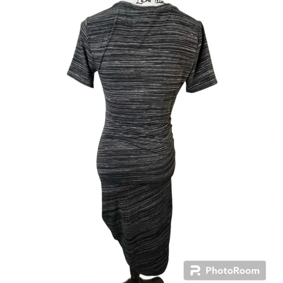Athleta Downtown Dress XS - Gray & Black Striped with Ruched Side Waist - Picture 3 of 9